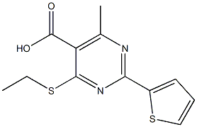 4-(ethylthio)-6-methyl-2-thien-2-ylpyrimidine-5-carboxylic acid Struktur
