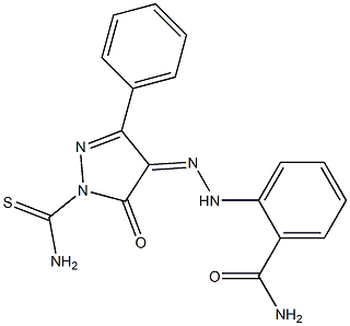 2-{2-[1-(aminocarbothioyl)-5-oxo-3-phenyl-1,5-dihydro-4H-pyrazol-4-ylidene]hydrazino}benzamide Struktur