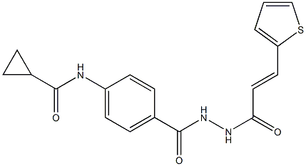 N-[4-({2-[(E)-3-(2-thienyl)-2-propenoyl]hydrazino}carbonyl)phenyl]cyclopropanecarboxamide Struktur