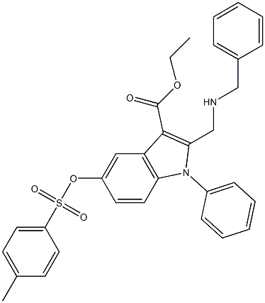 ethyl 2-[(benzylamino)methyl]-5-{[(4-methylphenyl)sulfonyl]oxy}-1-phenyl-1H-indole-3-carboxylate Struktur