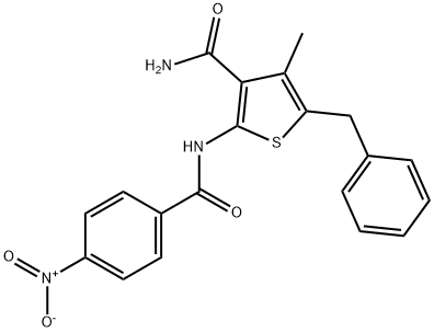 5-benzyl-4-methyl-2-[(4-nitrobenzoyl)amino]-3-thiophenecarboxamide Struktur