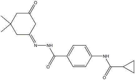 N-(4-{[2-(3,3-dimethyl-5-oxocyclohexylidene)hydrazino]carbonyl}phenyl)cyclopropanecarboxamide Struktur
