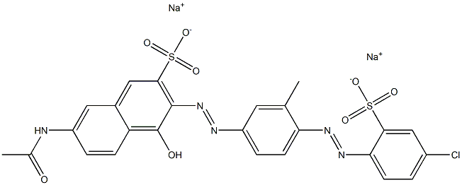 2-Naphthalenesulfonic acid, 7-(acetylamino)-3-[[4-[(4-chloro-2-sulfophenyl)azo]-3-methylphenyl]azo]-4-hydroxy-, disodium salt Struktur