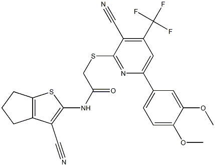 N-(3-cyano-5,6-dihydro-4H-cyclopenta[b]thiophen-2-yl)-2-{[3-cyano-6-(3,4-dimethoxyphenyl)-4-(trifluoromethyl)-2-pyridinyl]sulfanyl}acetamide Structure
