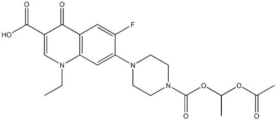 1-Ethyl-6-fluoro-1,4-dihydro-7-[4-(1-acetyloxyethoxycarbonyl)-1-piperazinyl]-4-oxoquinoline-3-carboxylic acid Struktur