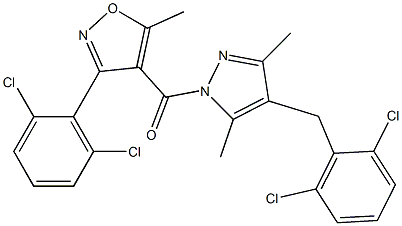 [4-(2,6-dichlorobenzyl)-3,5-dimethyl-1H-pyrazol-1-yl][3-(2,6-dichlorophenyl)-5-methylisoxazol-4-yl]methanone Struktur
