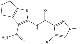 N-[3-(aminocarbonyl)-5,6-dihydro-4H-cyclopenta[b]thien-2-yl]-4-bromo-1-methyl-1H-pyrazole-3-carboxamide Struktur