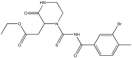 ethyl 2-(1-{[(3-bromo-4-methylbenzoyl)amino]carbothioyl}-3-oxo-2-piperazinyl)acetate Struktur