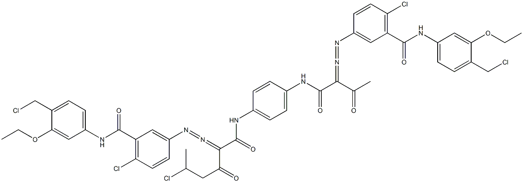 3,3'-[2-(1-Chloroethyl)-1,4-phenylenebis[iminocarbonyl(acetylmethylene)azo]]bis[N-[4-(chloromethyl)-3-ethoxyphenyl]-6-chlorobenzamide] Structure