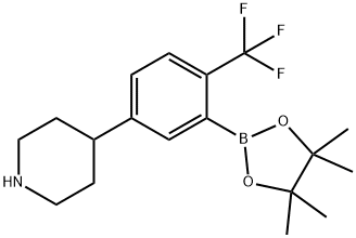 4-(3-(4,4,5,5-tetramethyl-1,3,2-dioxaborolan-2-yl)-4-(trifluoromethyl)phenyl)piperidine Struktur
