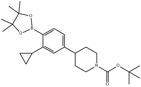 tert-butyl 4-(3-cyclopropyl-4-(4,4,5,5-tetramethyl-1,3,2-dioxaborolan-2-yl)phenyl)piperidine-1-carboxylate Struktur