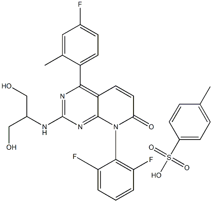 8-(2,6-difluorophenyl)-4-(4-fluoro-2-methylphenyl)-2-{[2-hydroxy-1-(hydroxymethyl)ethyl]amino}pyrido[2,3-d]pyrimidin-7(8H)-one 4-methylbenzenesulfonate (salt)|化合物 DILMAPIMOD TOSYLATE