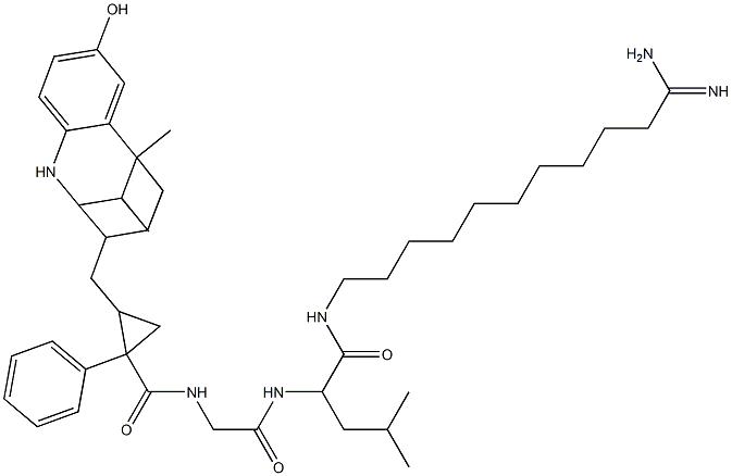 N-((1-(6-amidinobutylhexylcarbamoyl)-3-methyl-1-butylcarbamoyl)methyl)-1-phenyl-2-((8-hydroxy-6,11-dimethyl-1,2,5,6-tetrahydro-4H-2,6-methanobenzazocin-3-yl)methyl)cyclopropanecarboxamide Struktur