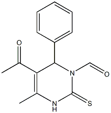 5-acetyl-4-methyl-6-phenyl-2-thioxo-1,2,3,6-tetrahydropyrimidine-1-carbaldehyde Struktur