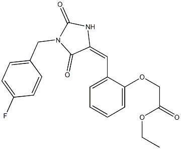 ethyl (2-{[1-(4-fluorobenzyl)-2,5-dioxoimidazolidin-4-ylidene]methyl}phenoxy)acetate Structure