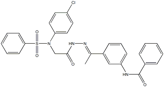 N-[3-(N-{[4-chloro(phenylsulfonyl)anilino]acetyl}ethanehydrazonoyl)phenyl]benzamide Struktur