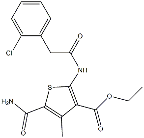 ethyl 5-(aminocarbonyl)-2-{[(2-chlorophenyl)acetyl]amino}-4-methyl-3-thiophenecarboxylate Struktur