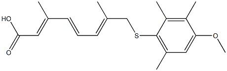 (2E,4E,6E)-8-(2,3,6-トリメチル-4-メトキシフェニルチオ)-3,7-ジメチル-2,4,6-オクタトリエン酸 化学構造式