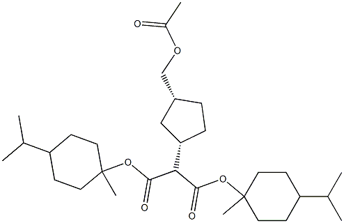 Di(p-menthan-1-yl) [(1S,3R)-3-acetoxymethylcyclopentan-1-yl]malonate Structure