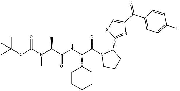Carbamic acid, N-?[(1S)?-?2-?[[(1S)?-?1-?cyclohexyl-?2-?[(2S)?-?2-?[4-?(4-?fluorobenzoyl)?-?2-?thiazolyl]?-?1-?pyrrolidinyl]?-?2-?oxoethyl]?amino]?-?1-?methyl-?2-?oxoethyl]?-?N-?methyl-?, 1,?1-?dimethylethyl ester