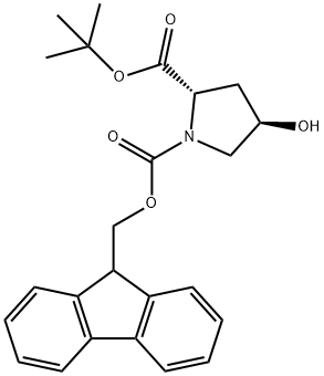 1,2-Pyrrolidinedicarboxylic acid, 4-hydroxy-, 2-(1,1-dimethylethyl) 1-(9H-fluoren-9-ylmethyl) ester, (2S,4R)- Struktur
