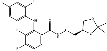 Benzamide, N-?[[(4R)?-?2,?2-?dimethyl-?1,?3-?dioxolan-?4-?yl]?methoxy]?-?3,?4-?difluoro-?2-?[(2-?fluoro-?4-?iodophenyl)?amino]?- Struktur