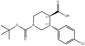 (±)-trans-1-(tert-Butoxycarbonyl)-3-(4-chlorophenyl)piperidine-4-carboxylic acid Structure
