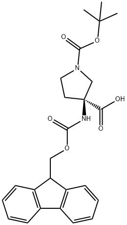 1,3-Pyrrolidinedicarboxylic acid, 3-[[(9H-fluoren-9-ylmethoxy)carbonyl]amino]-, 1-(1,1-dimethylethyl) ester, (3S)- Struktur