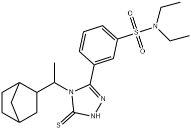 Benzenesulfonamide, 3-[4-(1-bicyclo[2.2.1]hept-2-ylethyl)-4,5-dihydro-5-thioxo-1H-1,2,4-triazol-3-yl]-N,N-diethyl- Structure