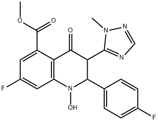 5-Quinolinecarboxylic acid, 7-fluoro-2-(4-fluorophenyl)-1,2,3,4-tetrahydro-1-hydroxy-3-(1-methyl-1H-1,2,4-triazol-5-yl)-4-oxo-, methyl ester Struktur