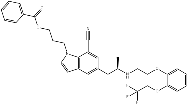 1H-Indole-7-carbonitrile, 1-[3-(benzoyloxy)propyl]-5-[(2R)-2-[[2-[2-(2,2,2-trifluoroethoxy)phenoxy]ethyl]amino]propyl]- Structure