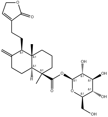 19-[(beta-D-glucopyrasyl)oxy]-
19-oxo-ent-labda-8(17),13-dien-16,15-olide|BETA-D-吡喃葡萄糖 1-[(1S,4AS,5R,8AR)-5-[2-(2,5-二氢-2-氧代-3-呋喃基)乙基]十氢-1,4A-二甲基-6-亚甲基-1-萘甲酸酯]