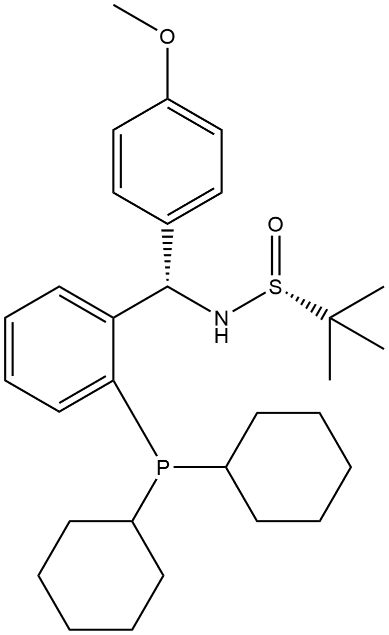 S(R)]-N-[(S)-(4-Methoxyphenyl)[2-(dicyclohexylphosphino)phenyl]methyl]-2-methyl-2-propanesulfinamide Structure