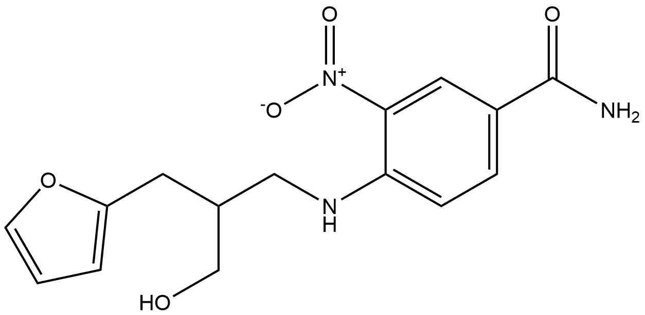 4-[[3-(2-Furanyl)-2-(hydroxymethyl)propyl]amino]-3-nitrobenzamide Struktur