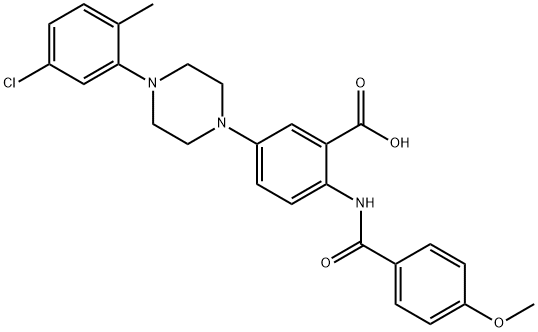 Benzoic acid, 5-[4-(5-chloro-2-methylphenyl)-1-piperazinyl]-2-[(4-methoxybenzoyl)amino]- Structure