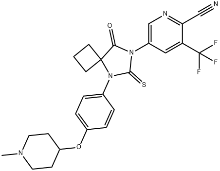 2-Pyridinecarbonitrile, 5-[5-[4-[(1-methyl-4-piperidinyl)oxy]phenyl]-8-oxo-6-thioxo-5,7-diazaspiro[3.4]oct-7-yl]-3-(trifluoromethyl)-|化合物 JNJ-PAN-AR