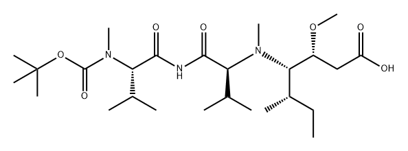 L-Valinamide, N-[(1,1-dimethylethoxy)carbonyl]-N-methyl-L-valyl-N-[(1S,2S)-1-[(1R)-2-carboxy-1-methoxyethyl]-2-methylbutyl]-N-methyl- Struktur