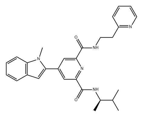 2,6-Pyridinedicarboxamide, N2-[(1R)-1,2-dimethylpropyl]-4-(1-methyl-1H-indol-2-yl)-N6-[2-(2-pyridinyl)ethyl]-|(R)-4-(1-甲基-1H-吲哚-2-基)-N2-(3-甲基丁-2-基)-N6-(2-(吡啶-2-基)乙基)吡啶-2,6-二甲酰胺
