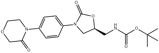 Carbamic acid, N-[[(5S)-2-oxo-3-[4-(3-oxo-4-morpholinyl)phenyl]-5-oxazolidinyl]methyl]-, 1,1-dimethylethyl ester Struktur