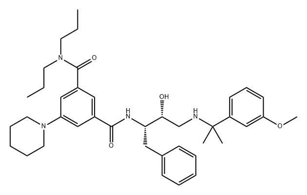1,3-Benzenedicarboxamide, N3-[(1S,2R)-2-hydroxy-3-[[1-(3-methoxyphenyl)-1-methylethyl]amino]-1-(phenylmethyl)propyl]-5-(1-piperidinyl)-N1,N1-dipropyl-|化合物 PLM IV INHIBITOR-2