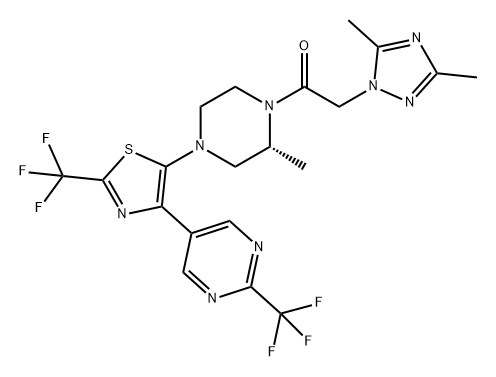 Ethanone, 2-(3,5-dimethyl-1H-1,2,4-triazol-1-yl)-1-[(2R)-2-methyl-4-[2-(trifluoromethyl)-4-[2-(trifluoromethyl)-5-pyrimidinyl]-5-thiazolyl]-1-piperazinyl]-|化合物 ACT-660602