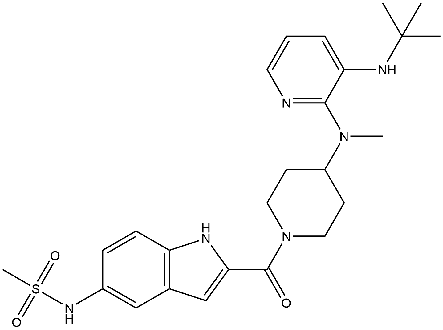 Methanesulfonamide, N-[2-[[4-[[3-[(1,1-dimethylethyl)amino]-2-pyridinyl]methylamino]-1-piperidinyl]carbonyl]-1H-indol-5-yl]-|化合物 U 95133
