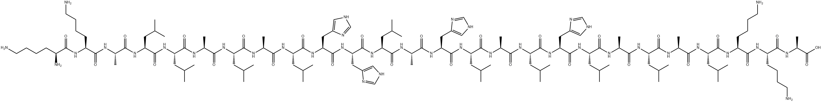 L-Alanine, L-lysyl-L-lysyl-L-alanyl-L-leucyl-L-leucyl-L-alanyl-L-leucyl-L-alanyl-L-leucyl-L-histidyl-L-histidyl-L-leucyl-L-alanyl-L-histidyl-L-leucyl-L-alanyl-L-leucyl-L-histidyl-L-leucyl-L-alanyl-L-leucyl-L-alanyl-L-leucyl-L-lysyl-L-lysyl-|H-LYS-LYS-ALA-LEU-LEU-ALA-LEU-ALA-LEU-HIS-HIS-LEU-ALA-HIS-LEU-ALA-LEU-HIS-LEU-ALA-LEU-ALA-LEU-LYS-LYS-ALA-OH