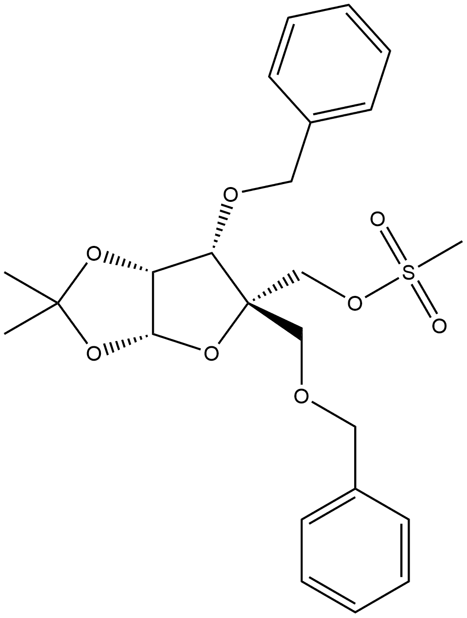 β-L-Lyxofuranose, 1,2-O-(1-methylethylidene)-4-C-[(phenylmethoxy)methyl]-3-O-(phenylmethyl)-, 5-methanesulfonate 结构式