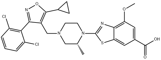 6-Benzothiazolecarboxylic acid, 2-[(2R)-4-[[5-cyclopropyl-3-(2,6-dichlorophenyl)-4-isoxazolyl]methyl]-2-methyl-1-piperazinyl]-4-methoxy-|化合物 HPG1860