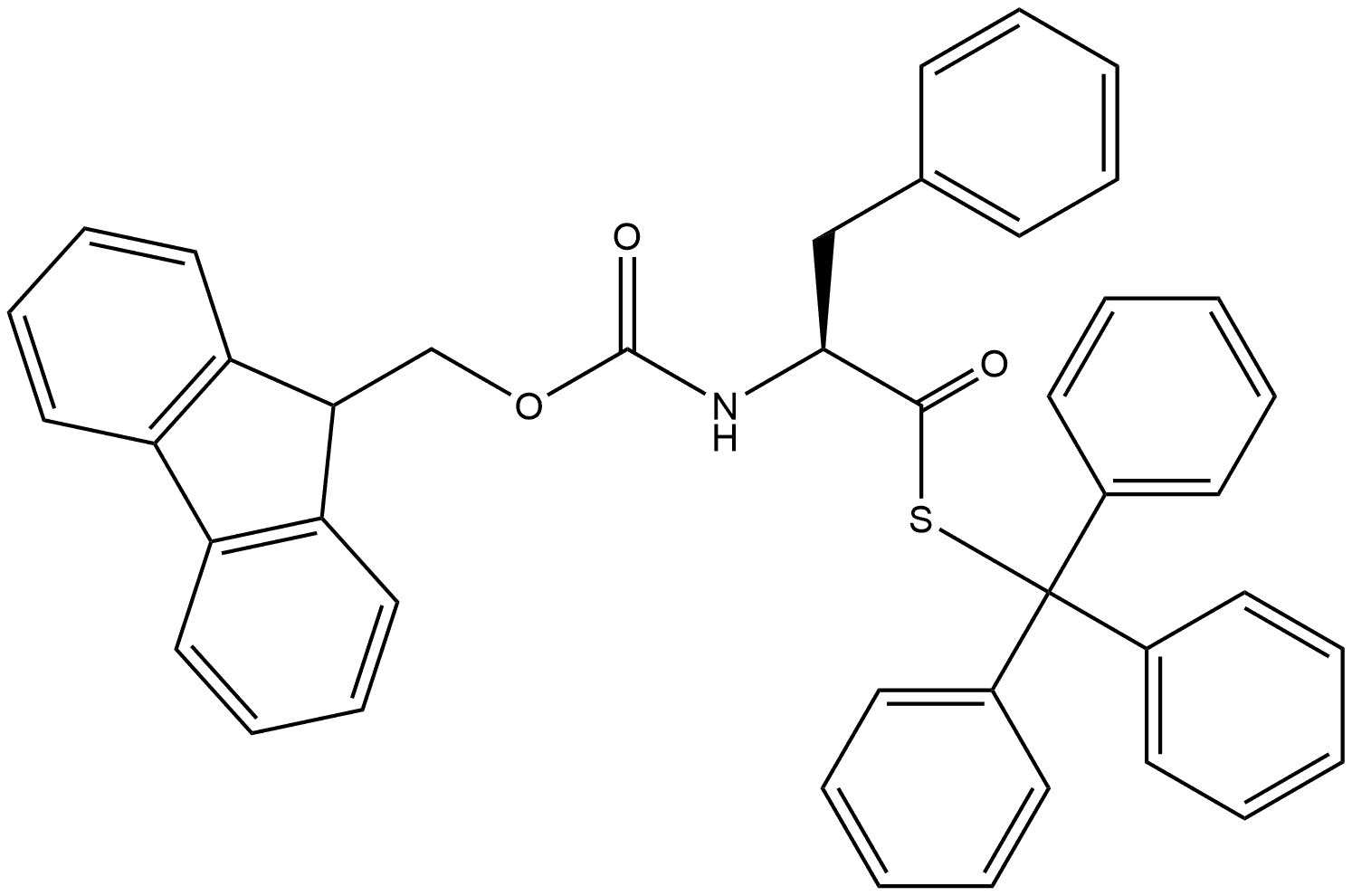Benzenepropanethioic acid, α-[[(9H-fluoren-9-ylmethoxy)carbonyl]amino]-, S-(triphenylmethyl) ester, (αS)- 结构式