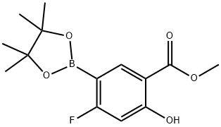 Benzoic acid, 4-fluoro-2-hydroxy-5-(4,4,5,5-tetramethyl-1,3,2-dioxaborolan-2-yl)-, methyl ester Struktur