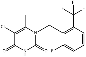 2,4(1H,3H)-Pyrimidinedione, 5-chloro-1-[[2-fluoro-6-(trifluoromethyl)phenyl]methyl]-6-methyl- Struktur