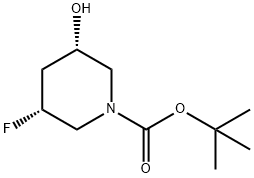 1-Piperidinecarboxylic acid, 3-fluoro-5-hydroxy-, 1,1-dimethylethyl ester, (3R,5S)- Struktur