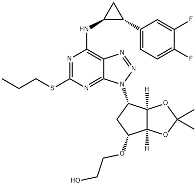 Ethanol, 2-[[(3aS,4R,6S,6aR)-6-[7-[[(1S,2R)-2-(3,4-difluorophenyl)cyclopropyl]amino]-5-(propylthio)-3H-1,2,3-triazolo[4,5-d]pyrimidin-3-yl]tetrahydro-2,2-dimethyl-4H-cyclopenta-1,3-dioxol-4-yl]oxy]-|替卡格雷杂质71